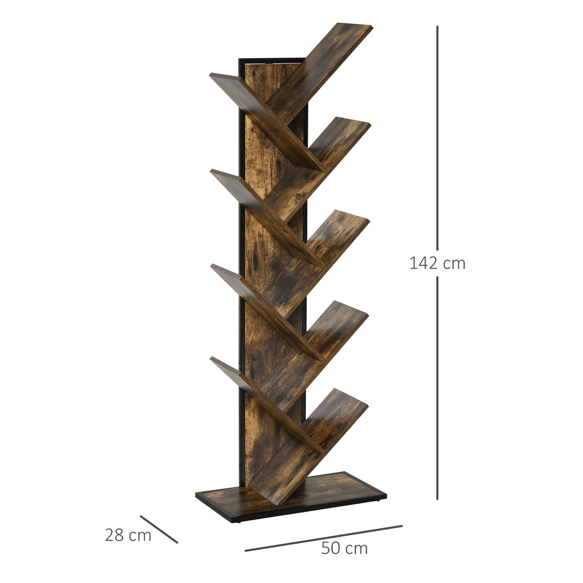 Estante em forma de árvore com prateleiras em 8 níveis robusto 50x28x142cm marrom — foto 3