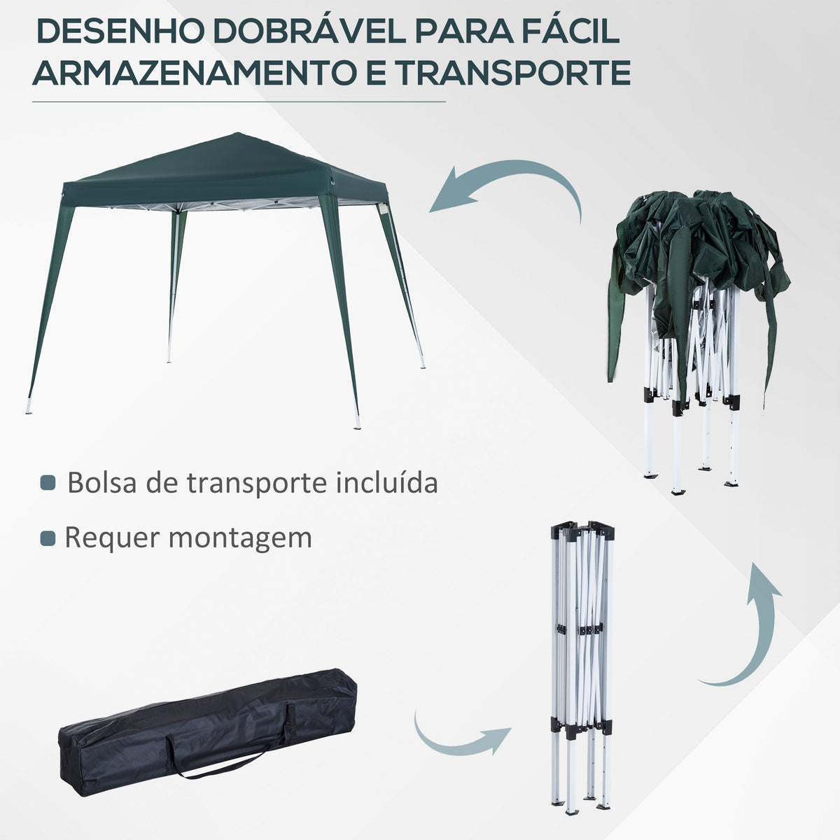Tenda Dobrável 3x3 m, Pop-up, Pavilhão de Jardim, Altura Ajustável com Saco de Transporte, Anti-UV, Impermeável, Gazebo para Campismo, Festas, Exterior, Verde — foto 5