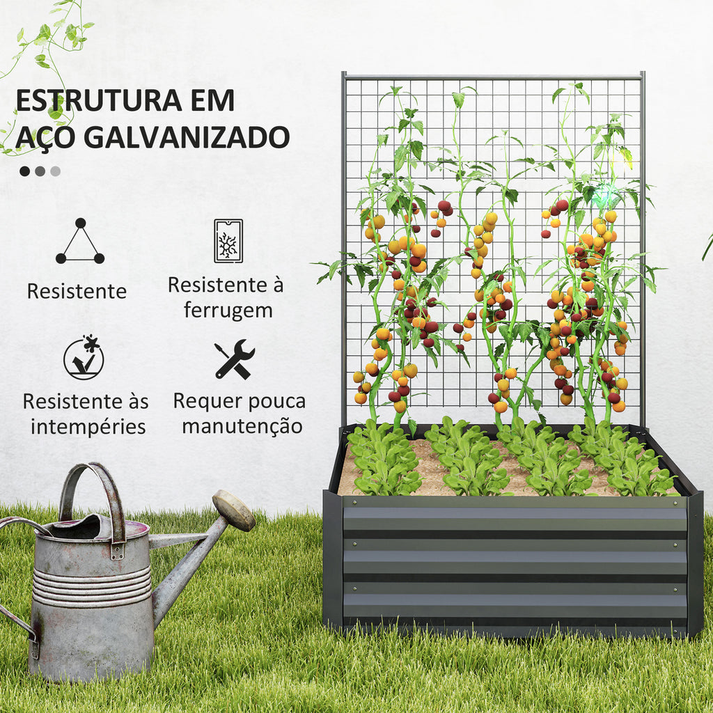Caixa de Plantio Grande de Exterior Caixa de Plantio de Aço Galvanizado com Treliça para Plantas Trepadeiras e Fundo Aberto para Pátio Varanda 80x115x125 cm Cinza Escuro — foto 5