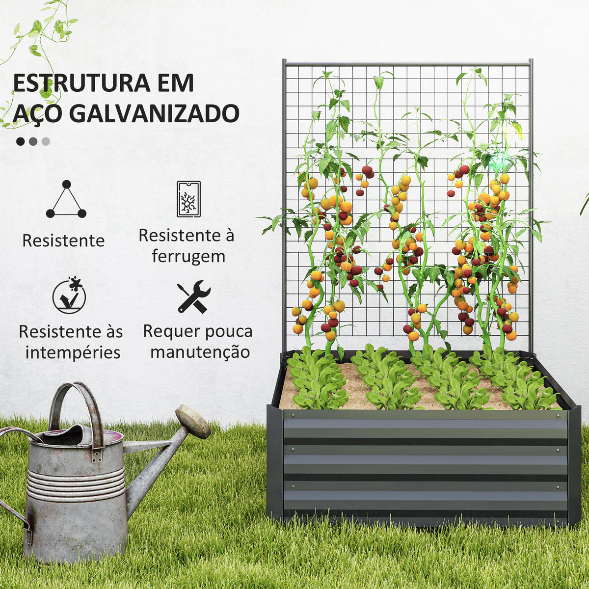 Caixa de Plantio Grande de Exterior Caixa de Plantio de Aço Galvanizado com Treliça para Plantas Trepadeiras e Fundo Aberto para Pátio Varanda 80x115x125 cm Cinza Escuro — foto 5