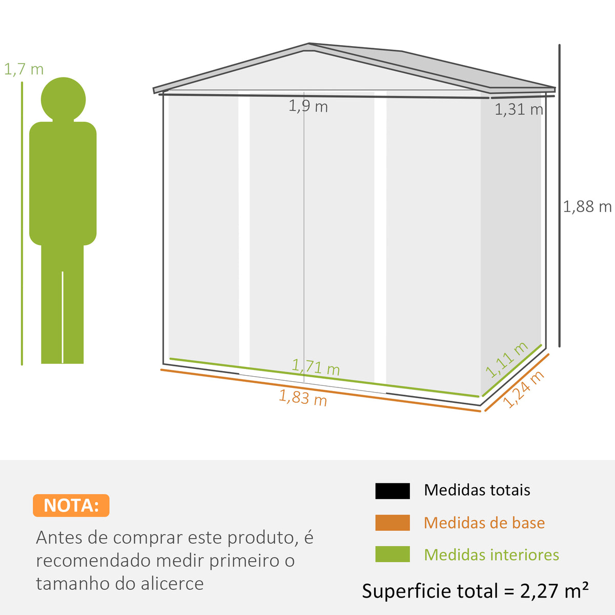 Casota de Jardim Exterior, 2,27 m² 190x131x188 cm, Abrigo Metálico de Jardim com 2 Ventilações, Porta com Fechadura, para Armazenamento de Ferramentas, Carvalho — foto 3