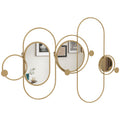 Cabide de Parede com 4 Ganchos e 3 Espelhos Decorativos para Pendurar Casacos Bolsas para Entrada Corredor 106x71 cm Dourado — foto 1