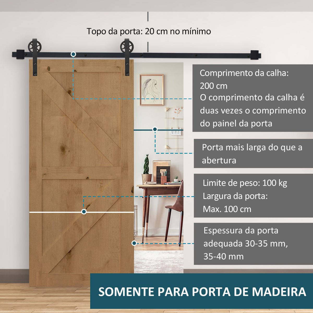 Kit de acessórios para porta de celeiro deslizante Porta de montagem Trilhos de aço carbono de conjunto de peças de metal — foto 4