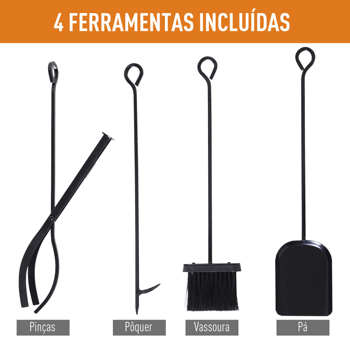 Suporte para Lenhas 75x30x60cm Porta Lenha com Desenho Vintage com 4 Ferramentas Base Elevada Carga Máxima 100kg Aço Preto — foto 5