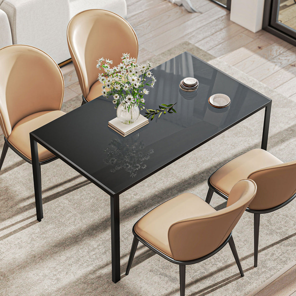 Mesa de Refeição de Vidro Mesa Retangular para 6 Pessoas com Pés de Metal Multifuncional para Cozinha ou Sala 140x80x75 cm Preto — foto 7