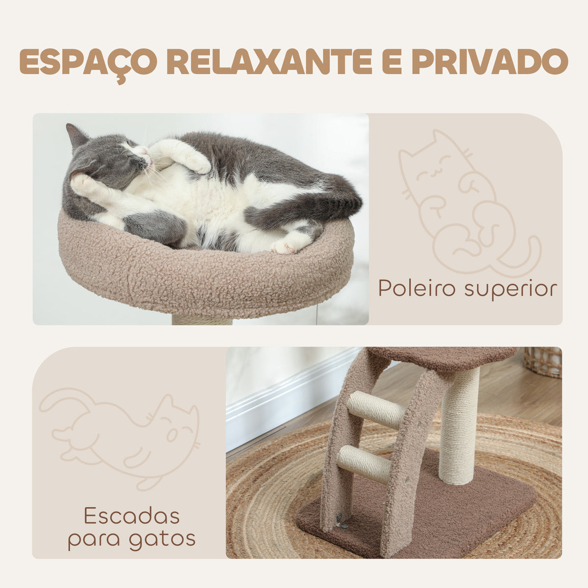 Arranhador para Gatos Altura 88 cm Arranhador para Gatos Torre para Gatos com Cama Plataforma Bolsa Suspensa Escada e Poste de Juta 48x40x88 cm Marrom Claro — foto 5