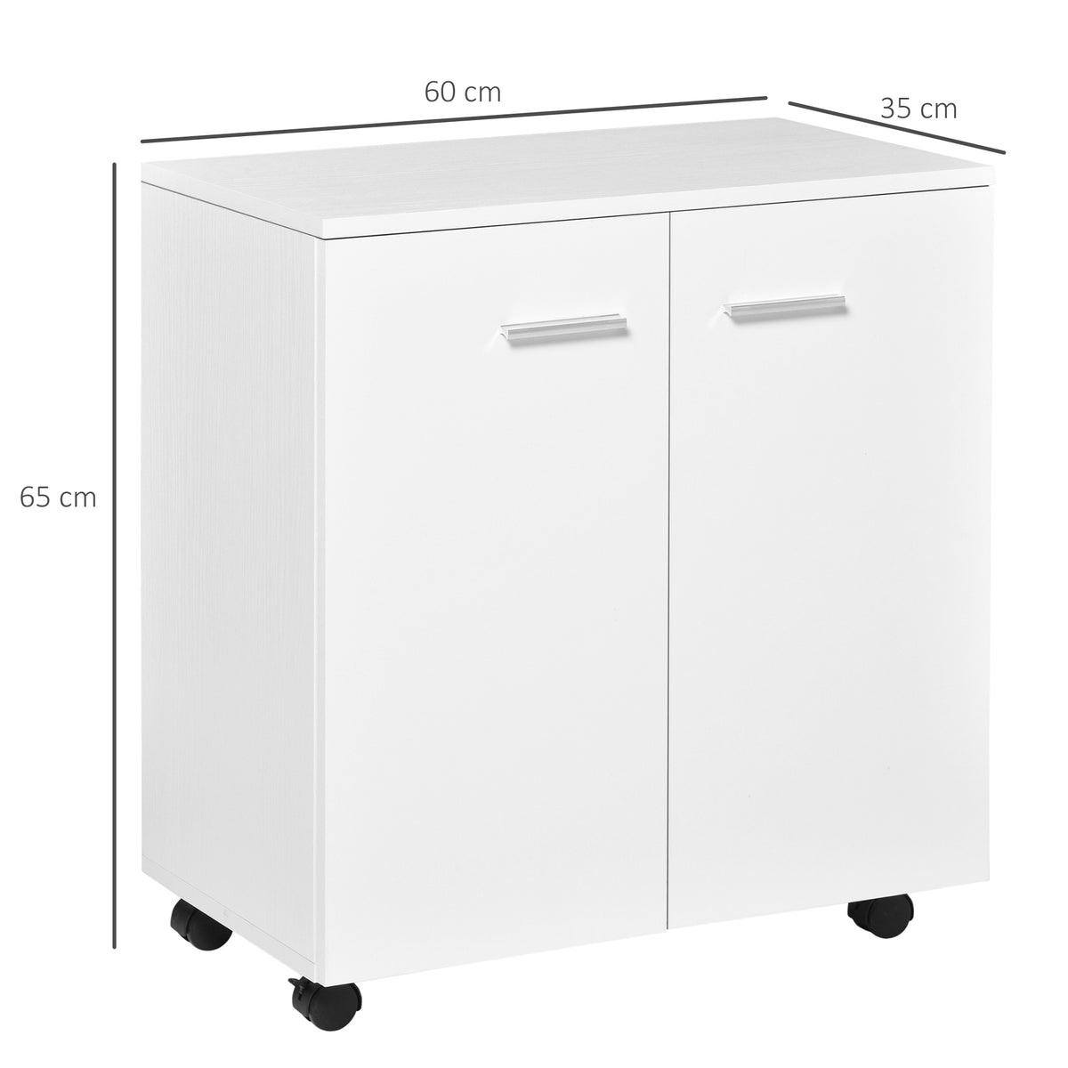 Armário de Armazenamento Moderno Móvel para Armazenamento com Rodas Armário e Prateleiras 60x35x65cm Branco — foto 3