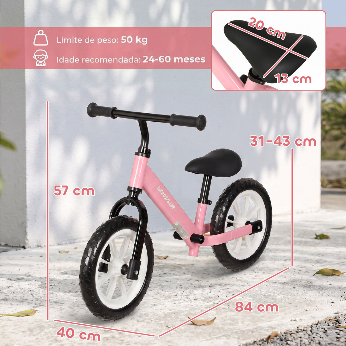 Bicicleta de Equilíbrio para Crianças 2-5 Anos com Rodas Luminosas e Silenciosas, Assento e Guiador Ajustáveis, Rosa — foto 2