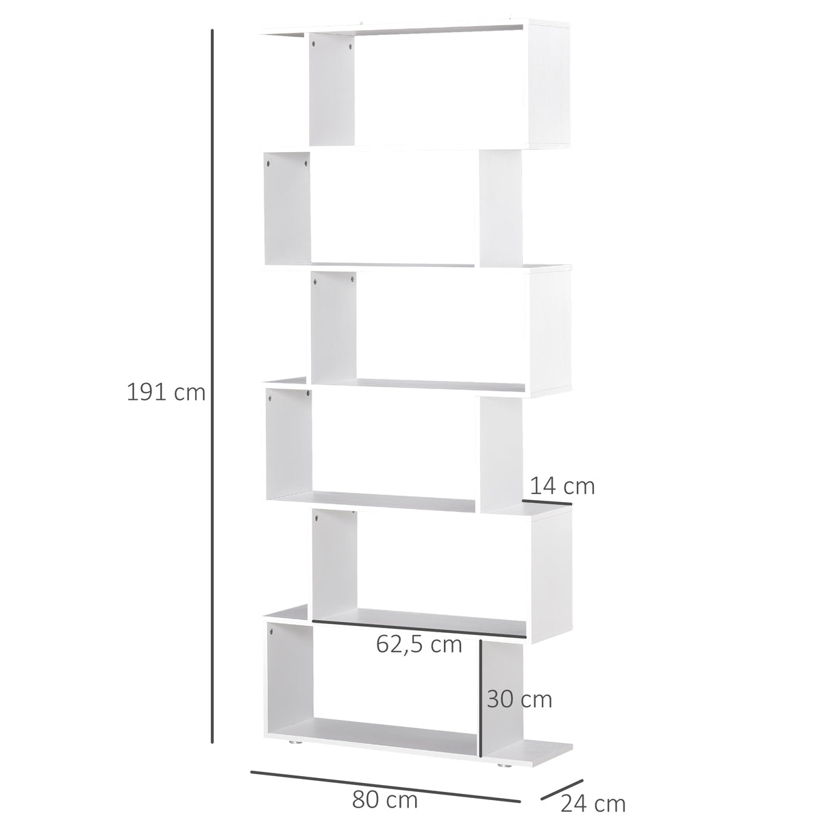 Estante com 6 Prateleiras para Livros Material de Madeira 80 x 25 x1 92 cm Branco — foto 3