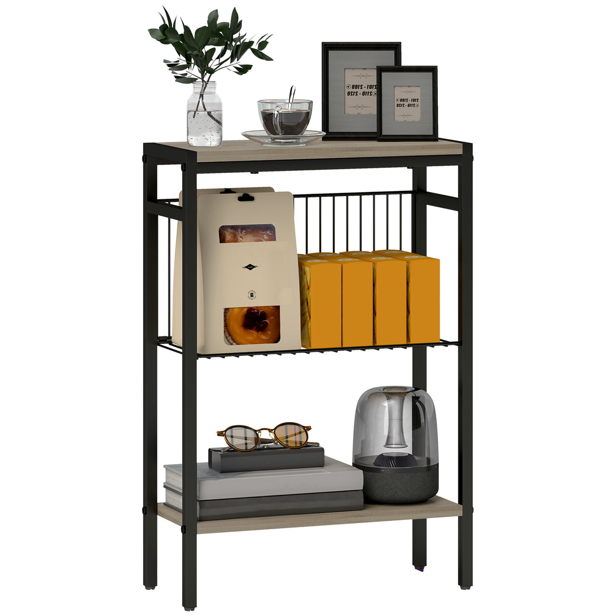 Essenza Mesa Auxiliar Estreita de 3 Níveis Industrial Cinza 43x18x62,5 cm — foto 1