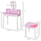 Penteadeira Infantil com Banco e Espelho Tipo Princesa Mesa de Maquilhagem de Madeira Rosa Brinquedo para Meninas 3+ Anos 60x34x93 cm — foto 3