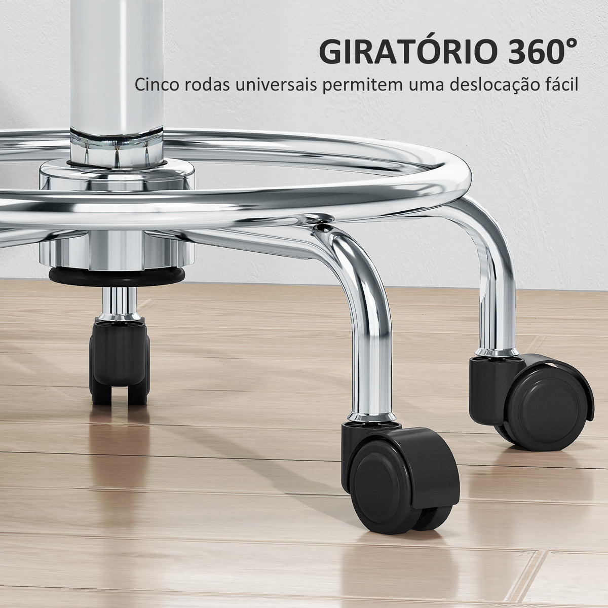 Banco Giratório Banco com Rodas Altura Regulável 50-66 cm Assento Estofado em Imitação de Couro Descanso para os Pés para Salões e Oficinas 34x34x50-66 cm Cinzento — foto 6