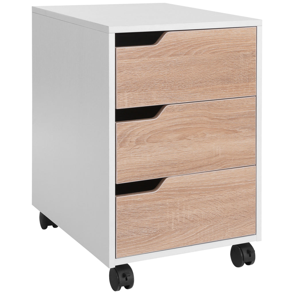 Bloco de Gavetas para Escritório Móvel de Escritório Bloco de Gavetas com 3 Gavetas e 4 Rodas 40x50x57,5 cm Madeira e Branco — foto 1