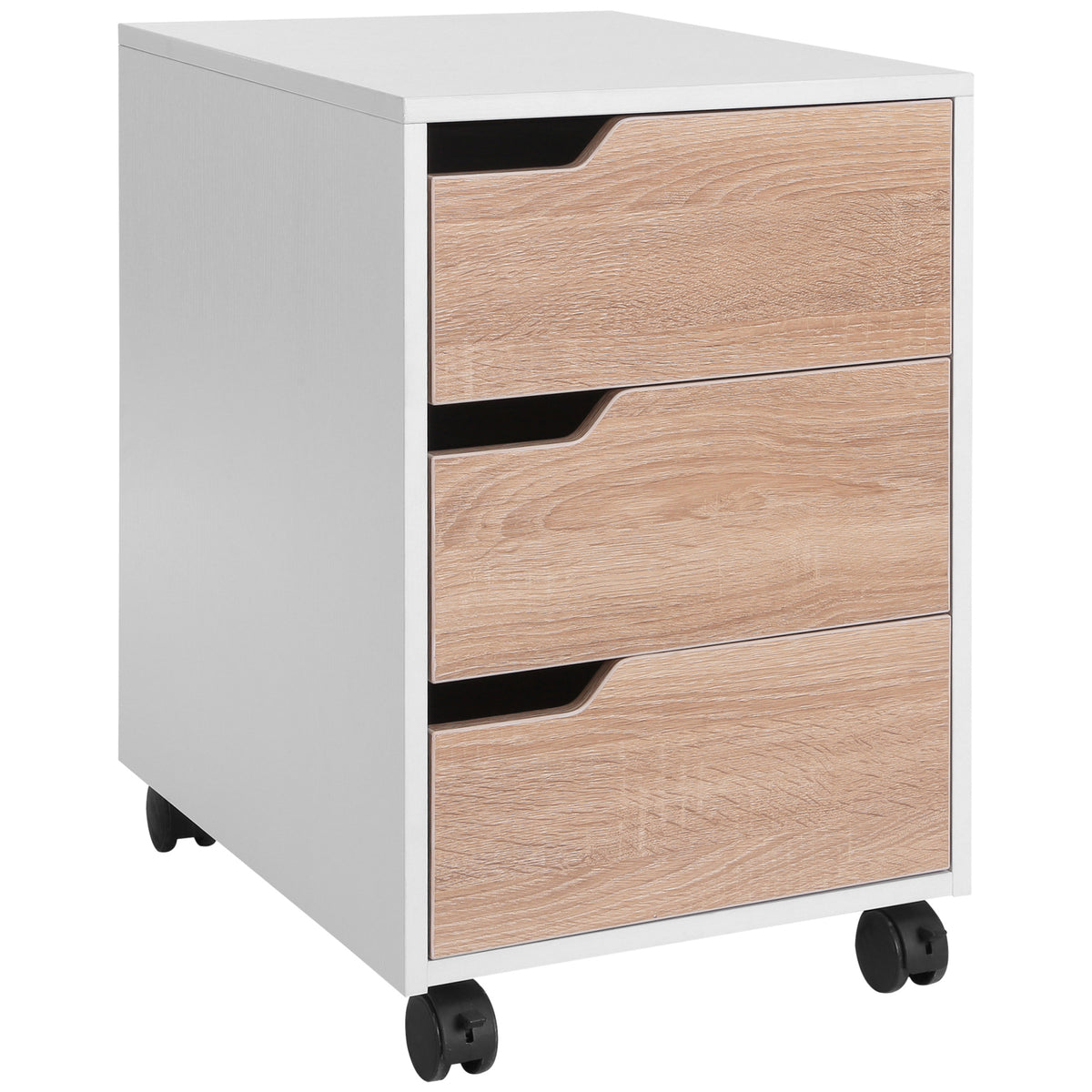 Bloco de Gavetas para Escritório Móvel de Escritório Bloco de Gavetas com 3 Gavetas e 4 Rodas 40x50x57,5 cm Madeira e Branco — foto 1