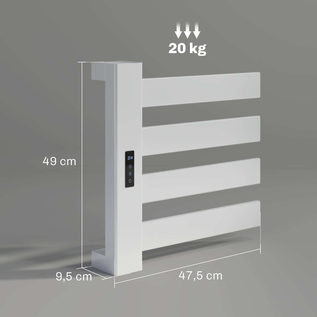 Toalheiro Elétrico de Parede 130W Toalheiro Elétrico em Liga de Alumínio com Control WIFI Ecrã Tátil Temporizador 4 Barras Temperatura Ajustável Baixo Consumo IPX4 47,5x9,5x49 cm Branco — foto 3