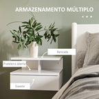 Conjunto de 2 Mesas de Cabeceira Flutuantes, Mesas de Cabeceira com Gaveta e Prateleira Aberta, Design Moderno, Ideal para Quarto e Sala de Estar, 35x32x22,5 cm, Branco Brilhante — foto 5