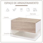 Conjunto de 2 Mesas de Cabeceira Flutuantes Mesas de Cabeceira Suspensas com 1 Gaveta e Prateleira Aberta para Dormitório 46x30x30 cm Carvalho e Branco — foto 5