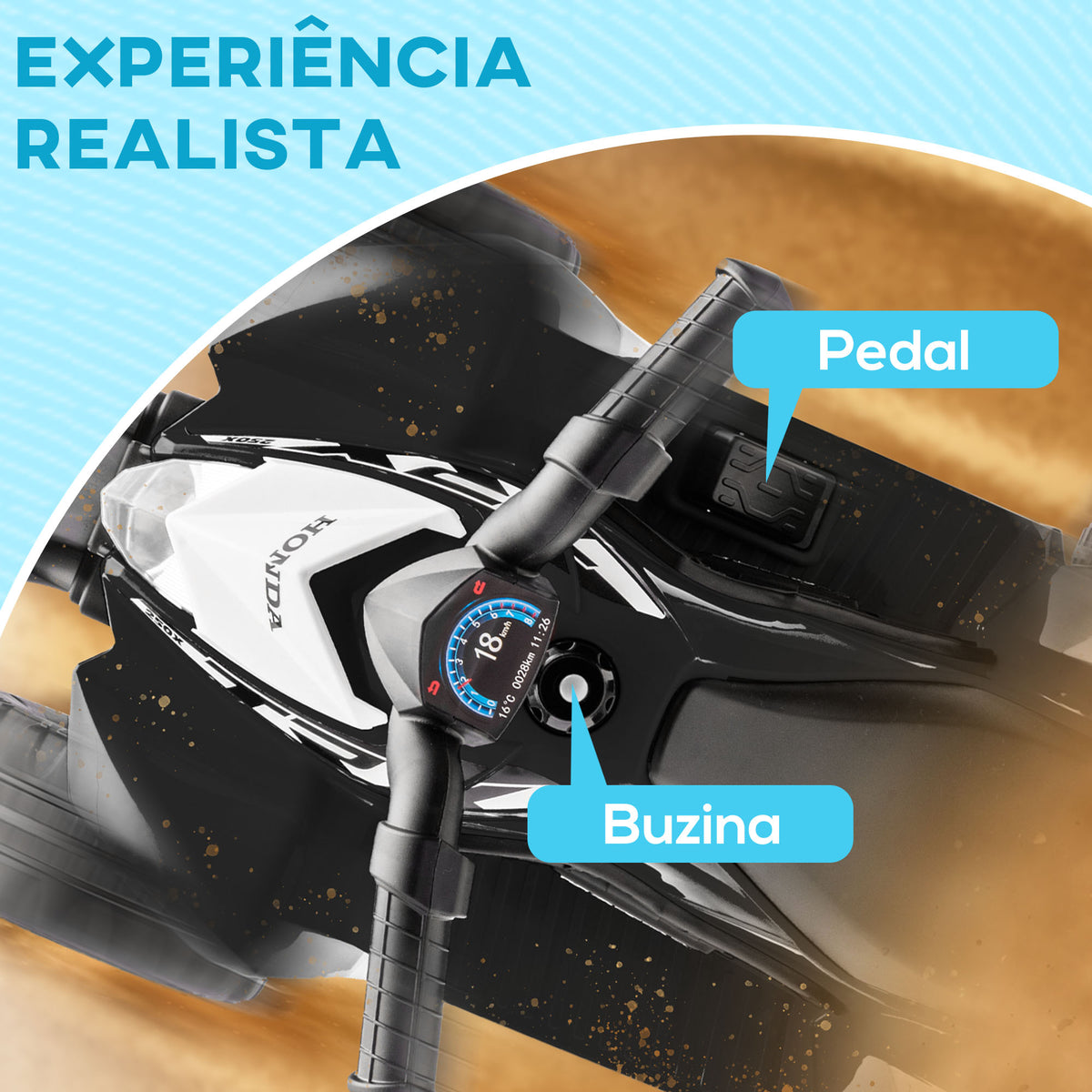 Quadriciclo Elétrico HONDA para Crianças de 18-36 Meses Quadriciclo Elétrico Infantil a Bateria 6V com Faróis LED Buzina Velocidade de 2,8km/h e Avance 65,5x35,5x43,5 cm Branco e Preto — foto 4