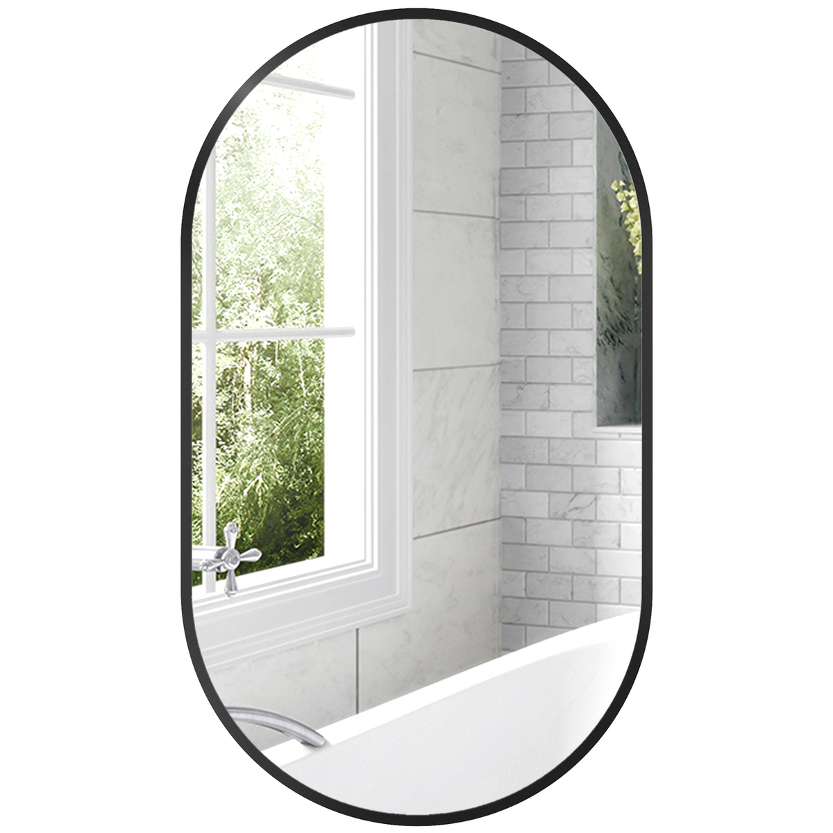 Espelho Casa de Banho Oval 40x3x70 cm Espelho Decorativo de Parede com Estrutura de Liga de Alumínio para Sala de Estar Entrada Corredor Horizontal ou Vertical Preto — foto 1