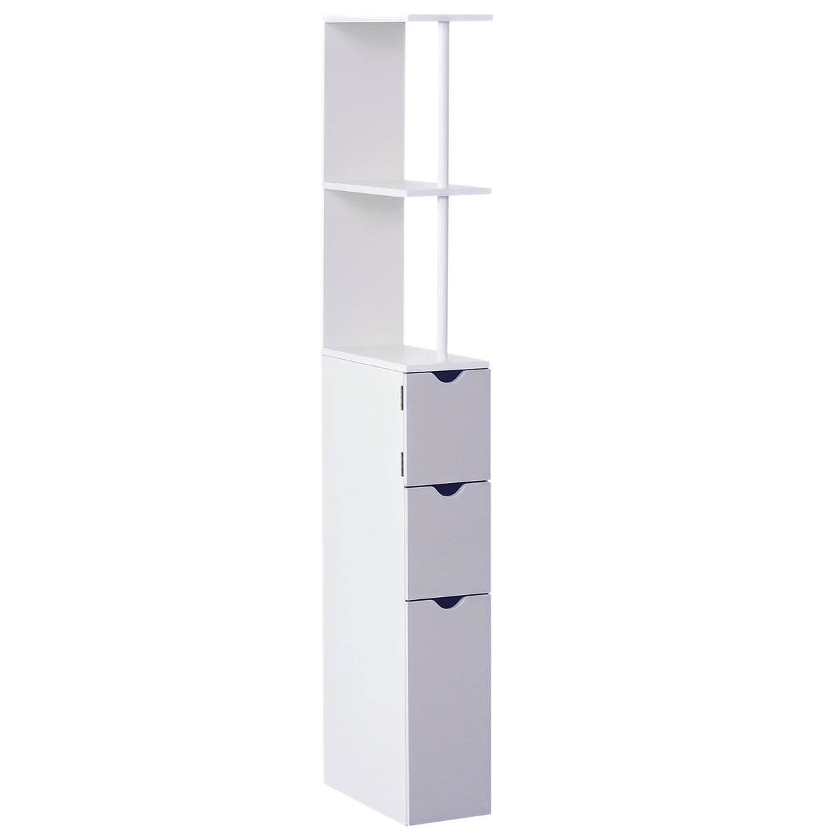 Coluna Auxiliar de Casa de Banho Estreita Armário Alto Moderno com 2 Prateleiras 2 Gavetas e 1 Porta Antiviragem 15x33x136,8 cm Branco — foto 1