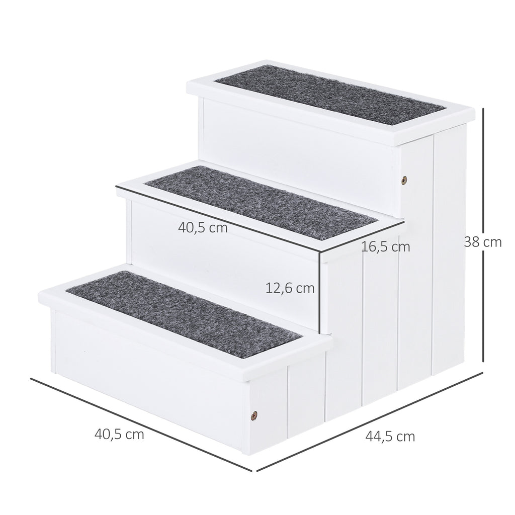 Escada para Animais de Estimação de 3 Degraus com Armazenamento e Tapete Antiderrapante Portátil Carga Máxima 30kg 40,5x44,5x38 cm Branco — foto 3