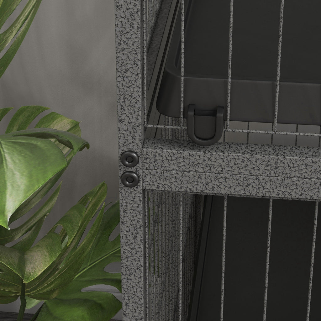 Gaiola para Roedores 80x52x128 cm Casa de 4 Alturas com Rampas Suspensa Rede Bandeja Removível Rodas Portas Cinza Prateado — foto 8