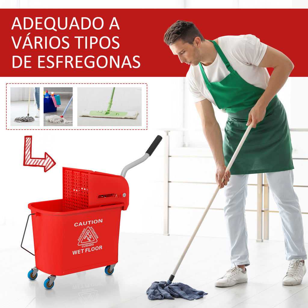 Balde de Esfregona com Rodas, 20 L, Balde de Limpeza com Escorredor e Pega de Transporte, para Uso Doméstico e Comercial, Vermelho — foto 7