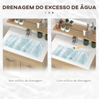 Conjunto de Móveis para Casa de Banho de Parede 3 Peças Inclui Espelho com Prateleira Móvel com Lavatório Cerâmico e Coluna de Casa de Banho Estilo Moderno Madeira — foto 7