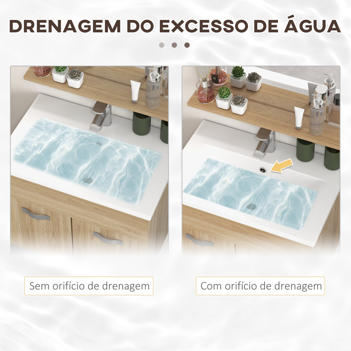 Conjunto de Móveis para Casa de Banho de Parede 3 Peças Inclui Espelho com Prateleira Móvel com Lavatório Cerâmico e Coluna de Casa de Banho Estilo Moderno Madeira — foto 7