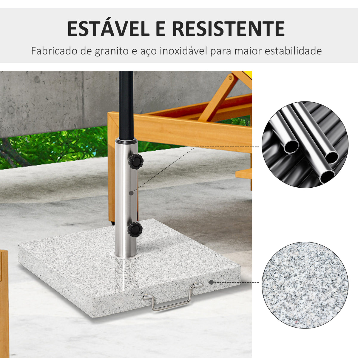 Base para Chapéu de Sol de Mármore Universal com 2 Rodas e Alça de Transporte para Mastros de Ø35/38/42mm Suporte para Chapéu de Sol de Exterior 42x42x36cm Cinza — foto 4