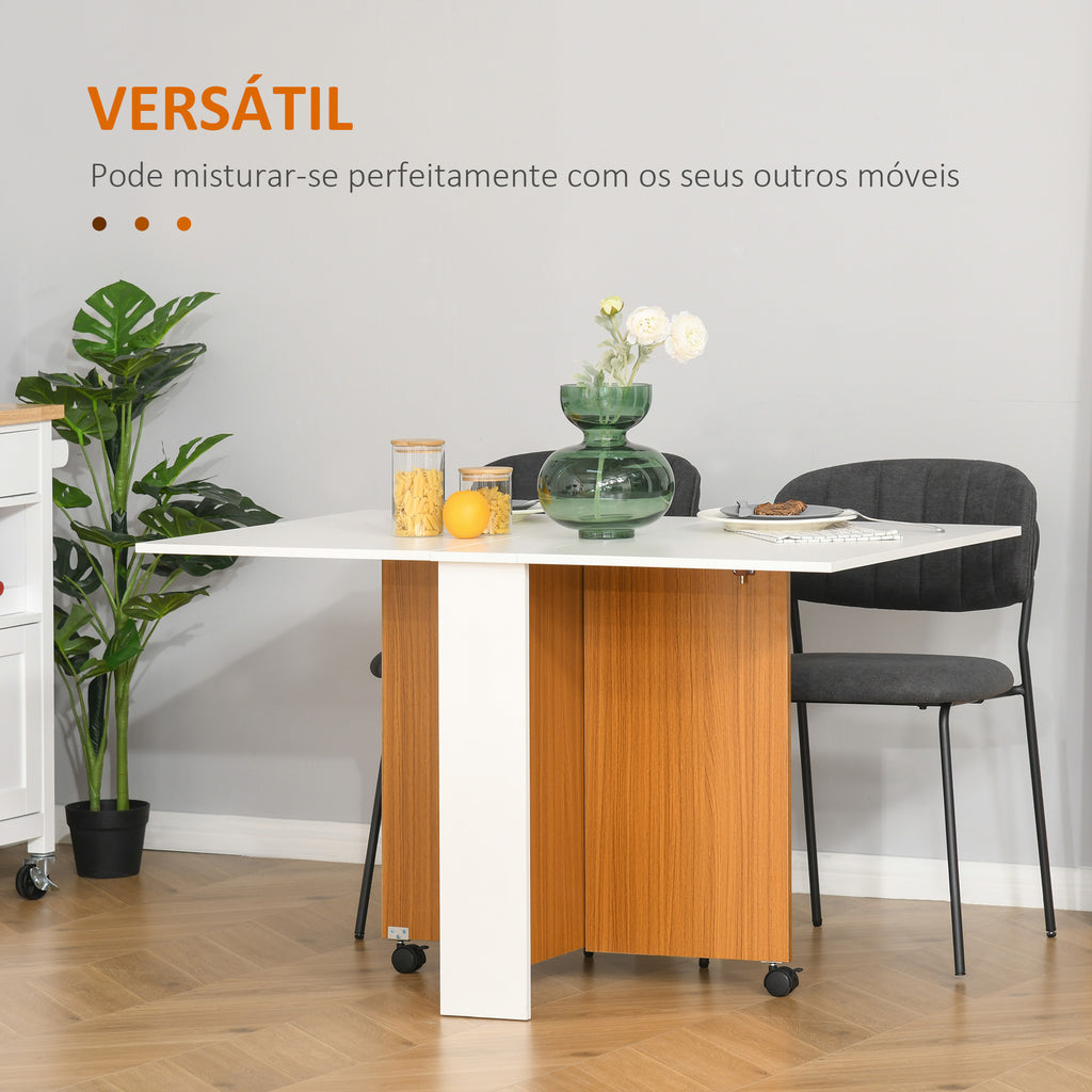 Mesa de Sala de Jantar Dobrável com Rodas Mesa Multifuncional para Sala de Jantar com 3 Formas 120x80x73cm Branco e Madeira — foto 6