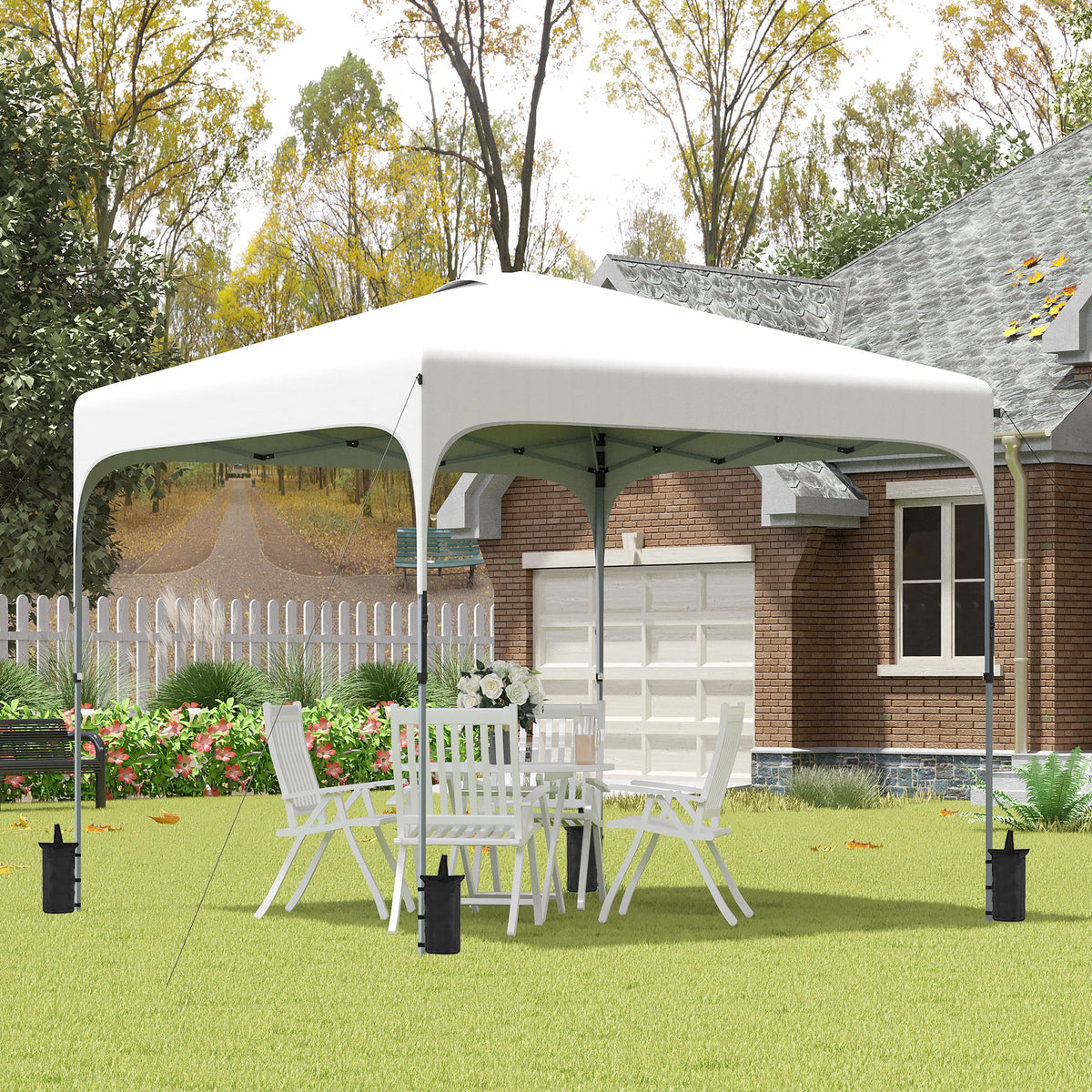 Tenda Dobrável 2,5x2,5x2,68cm Tenda de Jardim com Proteção UV 50+ Altura Ajustável com 4 Bolsas de Areia e Bolsa de Transporte para Acampamento Festas Pátio Branco — foto 2