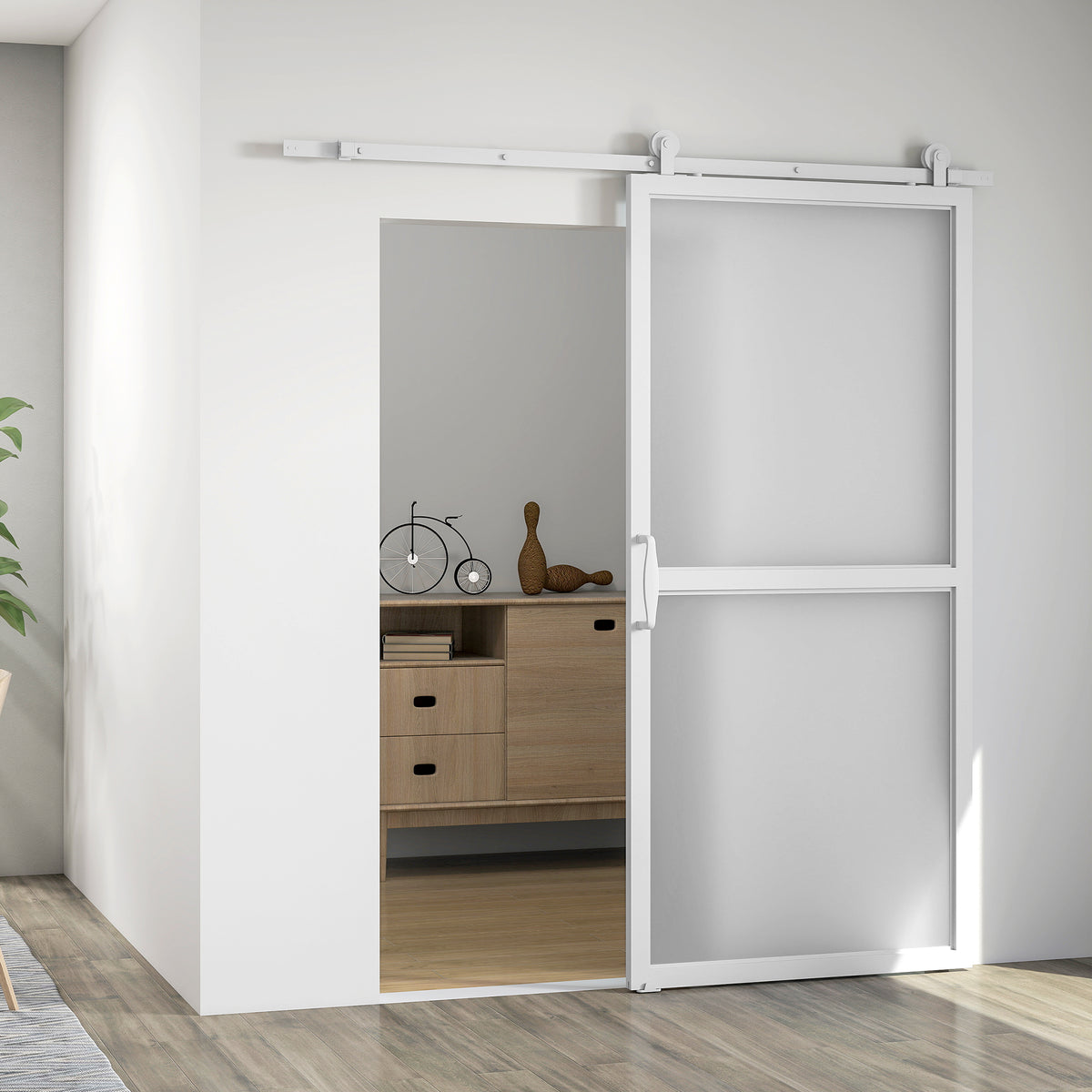 Ferragem para Porta de Correr 200cm Kit de Acessórios para Porta Corredeira com 2 Trilhos de Aço de Carbono Carga Máxima 100kg 200x40x0,6 cm Branco — foto 2