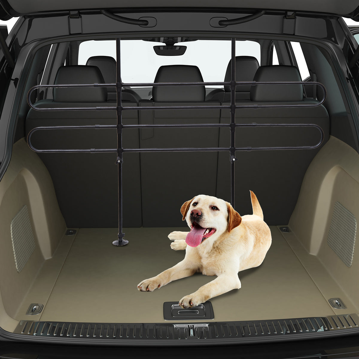 Grade de Segurança de Carro para Cães Ajustável em Largura e Altura 85-150x60x110cm Grade Separadora para Porta Malas de Carro Universal Metal Preto — foto 2