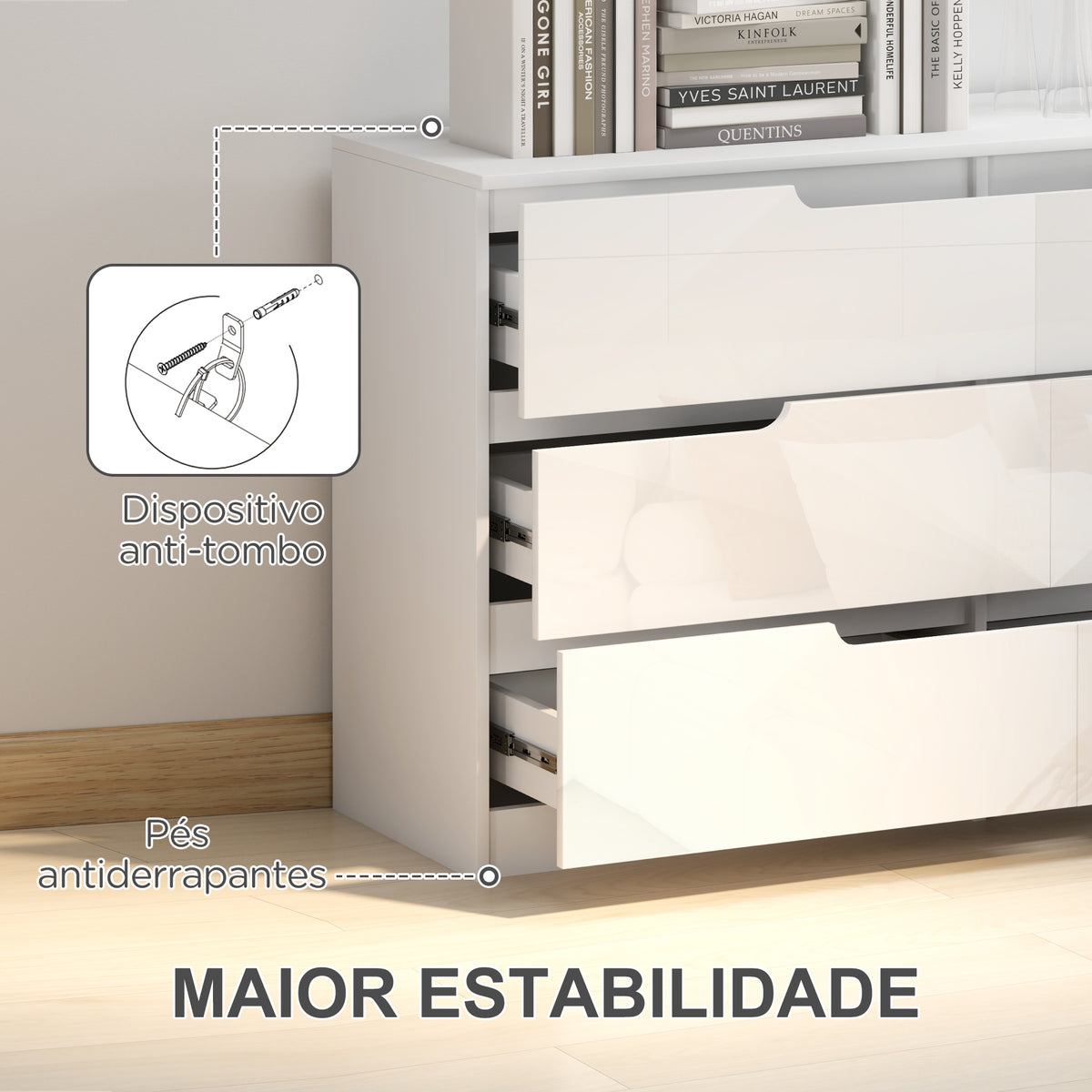 Cómoda com 6 Gavetas Cómoda de Dormitório Moderna com Sistema Anti-Tombo Cómoda para Sala de Estar Corredor 120x40x75 cm Branco — foto 6