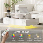 Mesa de Centro Moderna com LED Mesa de Centro com 4 Gavetas Prateleira Aberta e Luzes LED de 16 Cores para Sala de Estar 90x55x41 cm Branco Brilhante — foto 4