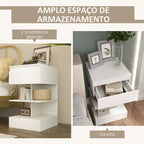 Mesa de Cabeceira Mesa Auxiliar com 1 Gaveta e 2 Prateleiras Abertas para Quarto Sala Cama Escritório Estilo Moderno 39x39x65 cm Branco — foto 5
