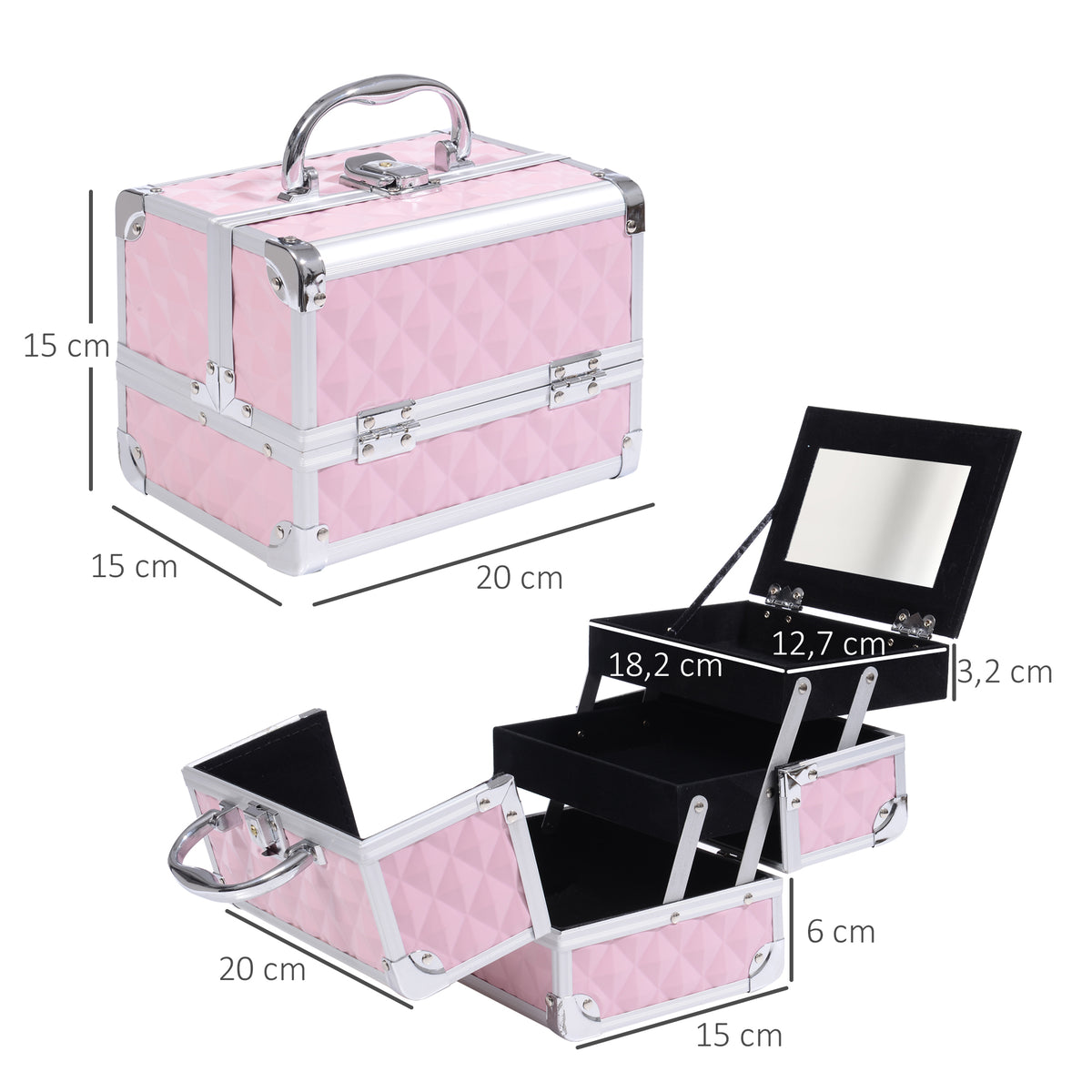 Estojo de Maquilhagem Organizador Cosméticos Profissional Estojo de Maquilhagem Portátil com Fecho e Vários Compartimentos 20x15x15 cm Rosa — foto 3