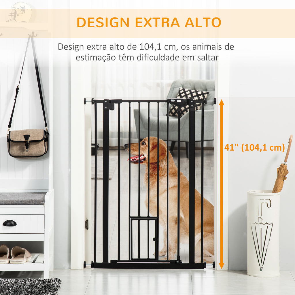 Barreira de Segurança para Cães com Porta Pequena Barreira para Animais de Estimação Extensível com Fechamento Automático e Sistema Duplo de Bloqueio 74-101x104,1 cm Preto — foto 8