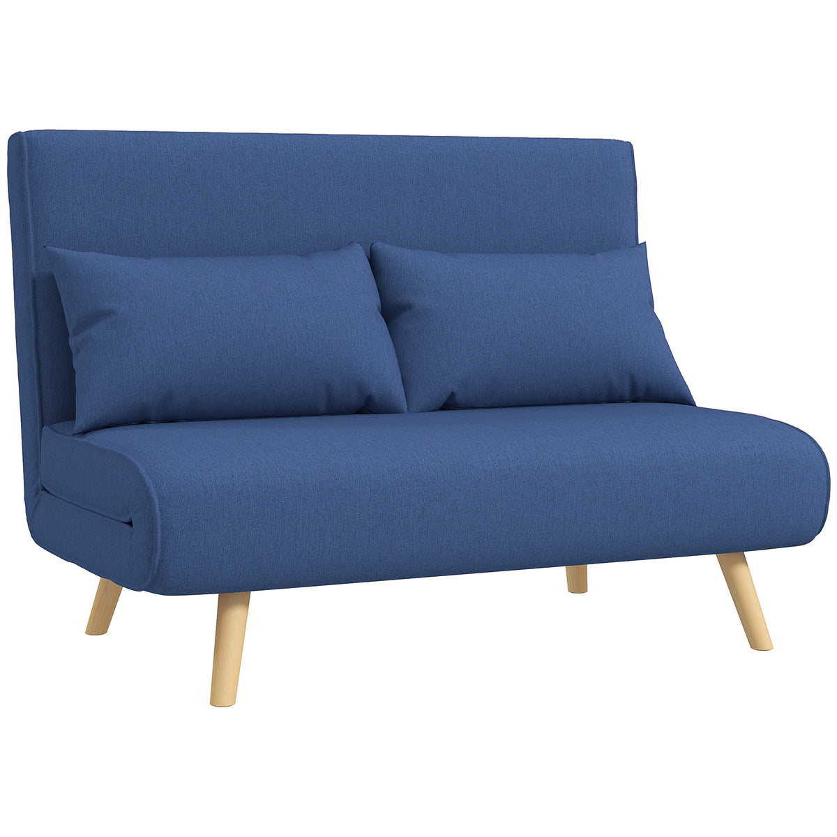 Sofá Cama de 2 Lugares Sofá Cama Dobrável Estofado em Linho com Encosto Ajustável em 5 Posições e 2 Almofadas Sofá Cama Pequeno para Sala de Estar 120x75x85 cm Azul Escuro — foto 1