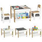 Conjunto de Mesa e 2 Cadeiras Infantis Mesa com Cadeiras para Crianças 2 em 1 com Ardósia Gavetas de Tecido e Espaço de Armazenamento para Quarto Sala de Jogos Cinza — foto 1