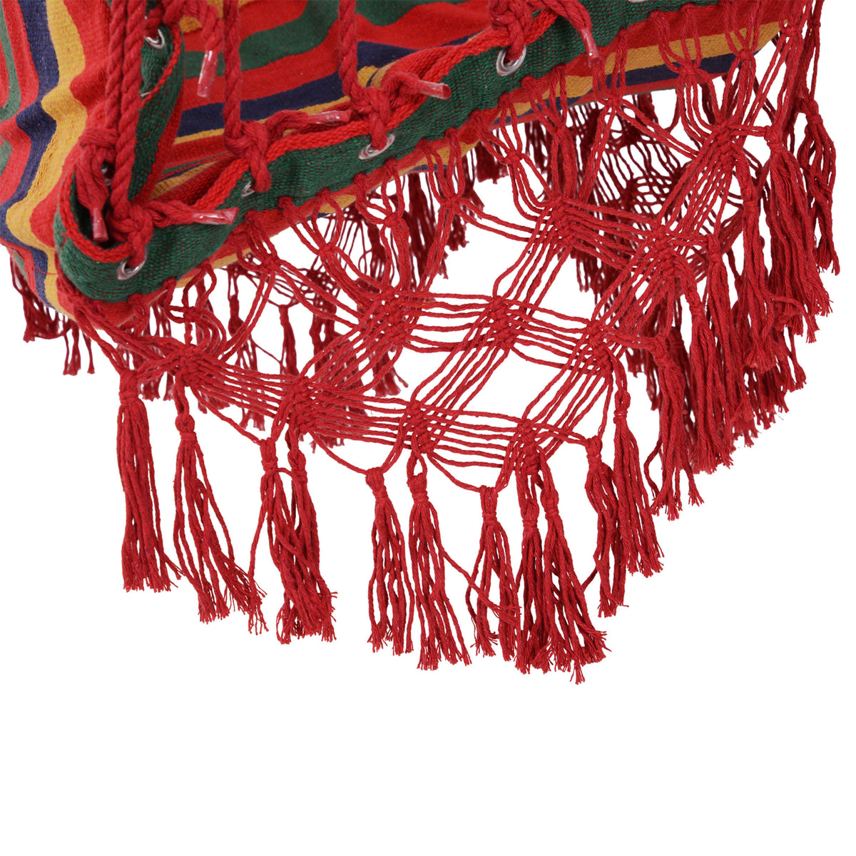 Cadeira de rede suspensa de tecido de algodão poliéster Carga de 120 kg Poltrona suspensa para terraço interno ao ar livre 100x60x100 cm Multicolor — foto 8