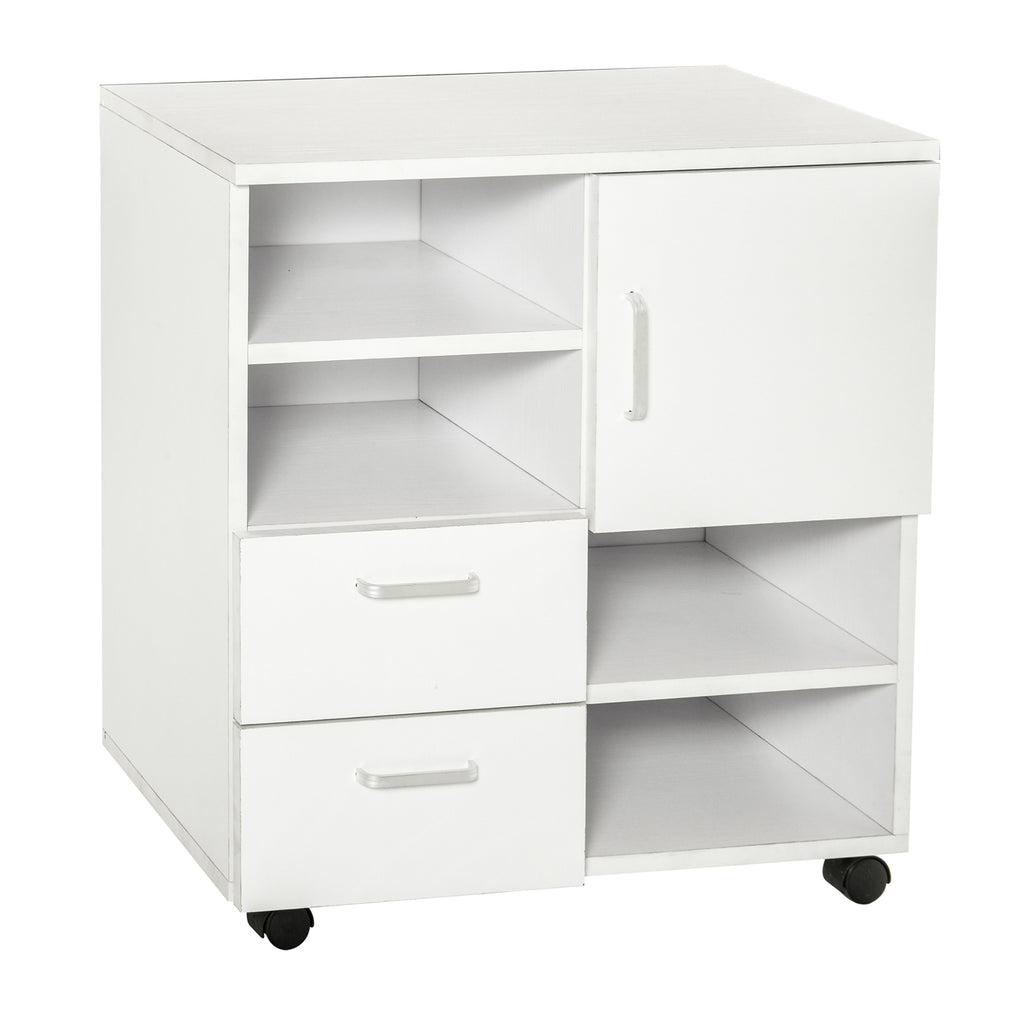 Mobiliário Auxiliar de Escritório com Gavetas e Rodas Multiuso 60x65x35 cm Branco — foto 1
