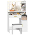 Toucador de Maquilhagem com Luzes LED e Banco Toucador com Espelho 10 Lâmpadas LED Gaveta Prateleiras Compartimentos Abertos para Quarto Closet Branco — foto 1