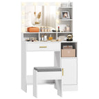 Toucador de Maquilhagem com Luzes LED e Banco Toucador com Espelho 10 Lâmpadas LED Gaveta Prateleiras Compartimentos Abertos para Quarto Closet Branco — foto 1