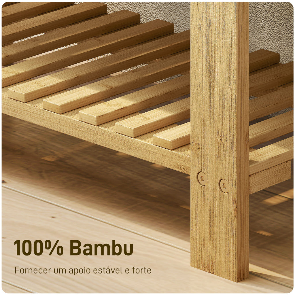 Banco Sapateira de Bambu Sapateira com Assento Almofadado 2 Prateleiras para 6 Pares de Sapatos para Entrada Dormitório 60x29x49 cm Madeira e Cinzento — foto 6