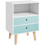 Mesa de Cabeceira com 2 Gavetas e Prateleira Aberta Mesa de Cabeceira Multiuso 45x30x65 cm Branco e Azul — foto 1
