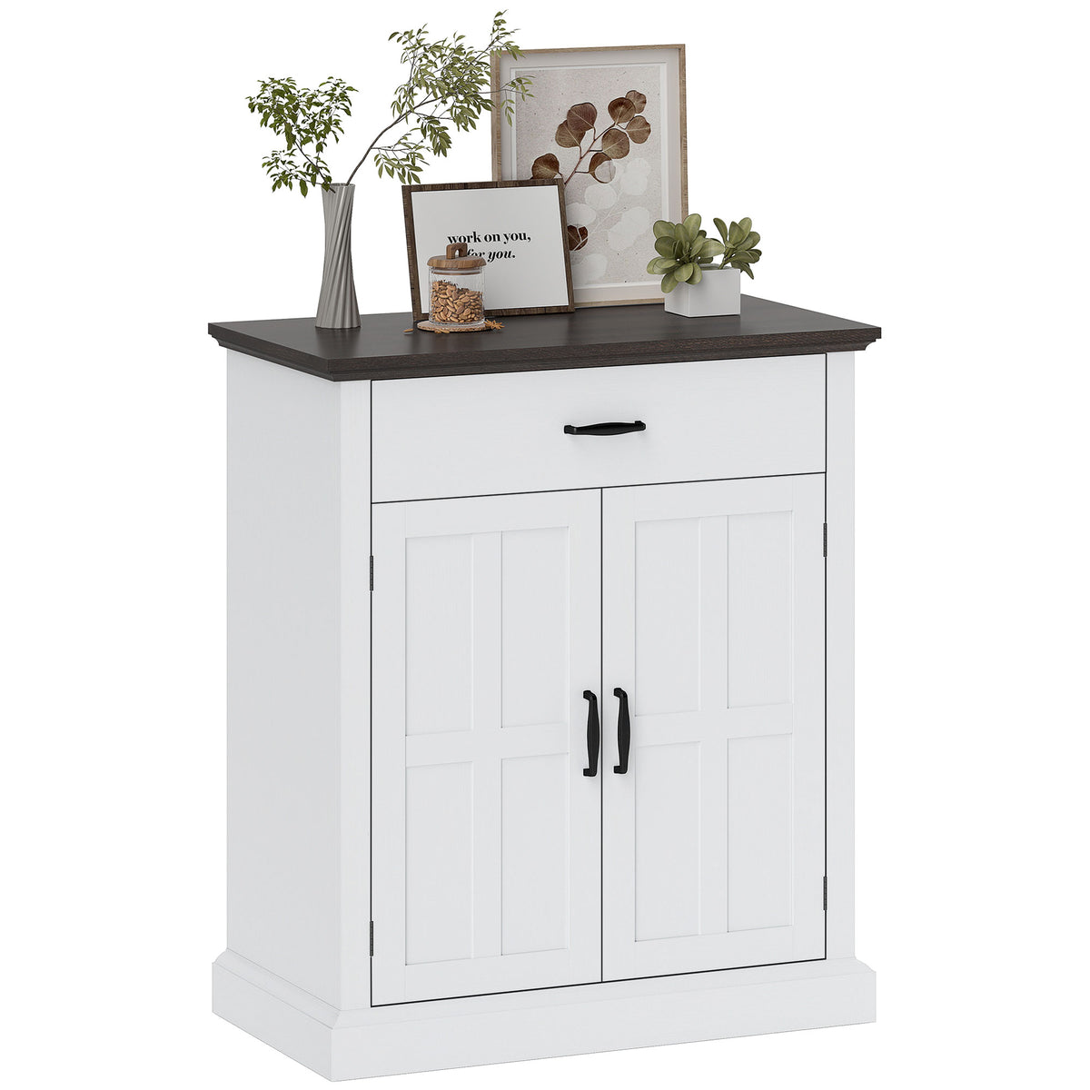 Aparador de 2 Portas Aparador para Sala de Estar Estilo Rústico com 1 Gaveta Prateleira Ajustável para Sala de Jantar Entrada 75,2x40x91,5 cm Branco e Madeira — foto 1