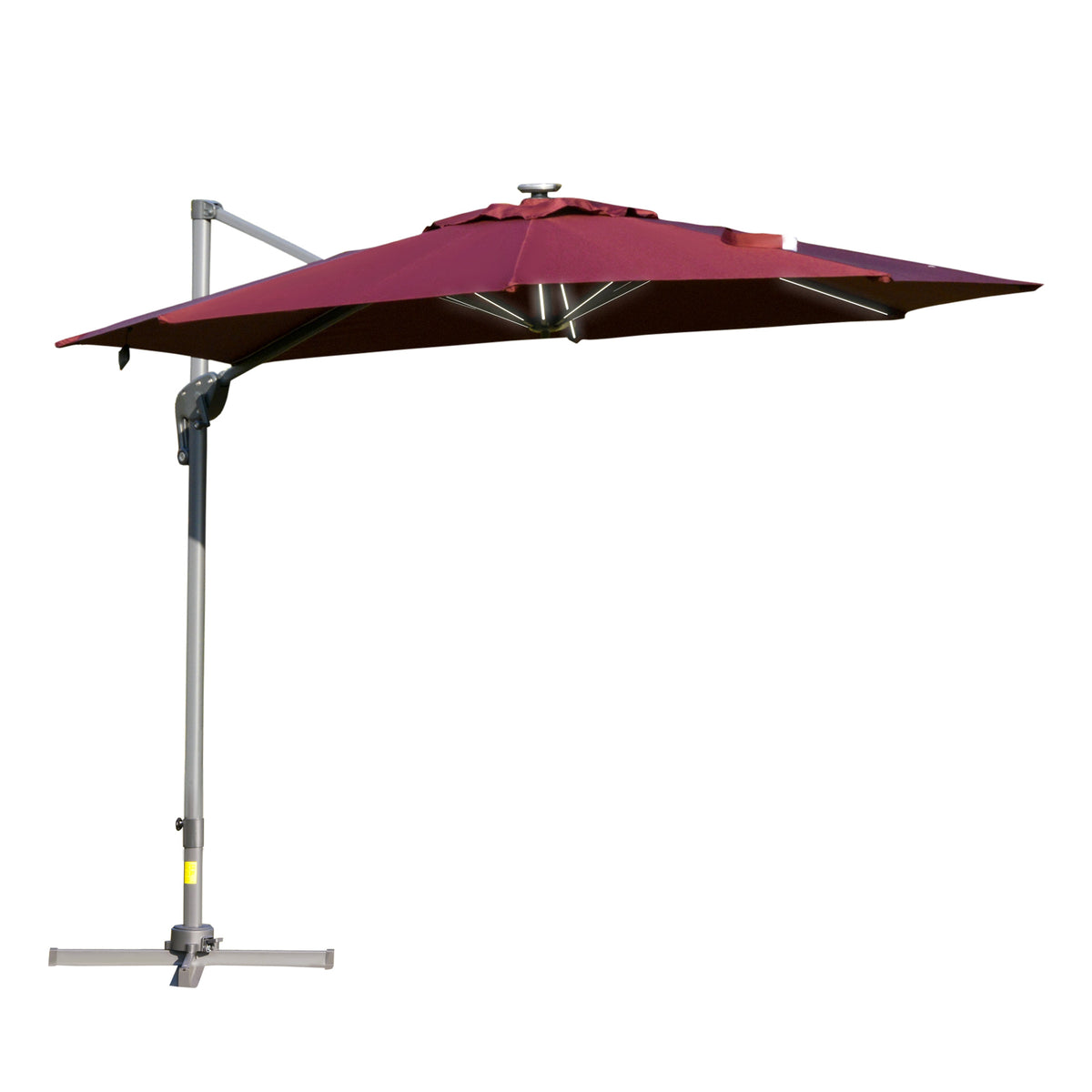 Chapéu de Sol Excêntrico Φ300x248cm com Proteção UV 50+ Giratório 360º com Manivela Luzes LED Painel Solar e Teto Reclinável Vinho — foto 1