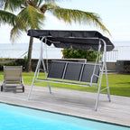 Baloiço Jardim de 3 Lugares com Toldo Ajustável Encosto Respirável e Estrutura de Metal para Terraço Balcão Exterior Carga 200kg 171x108x154cm Preto — foto 2